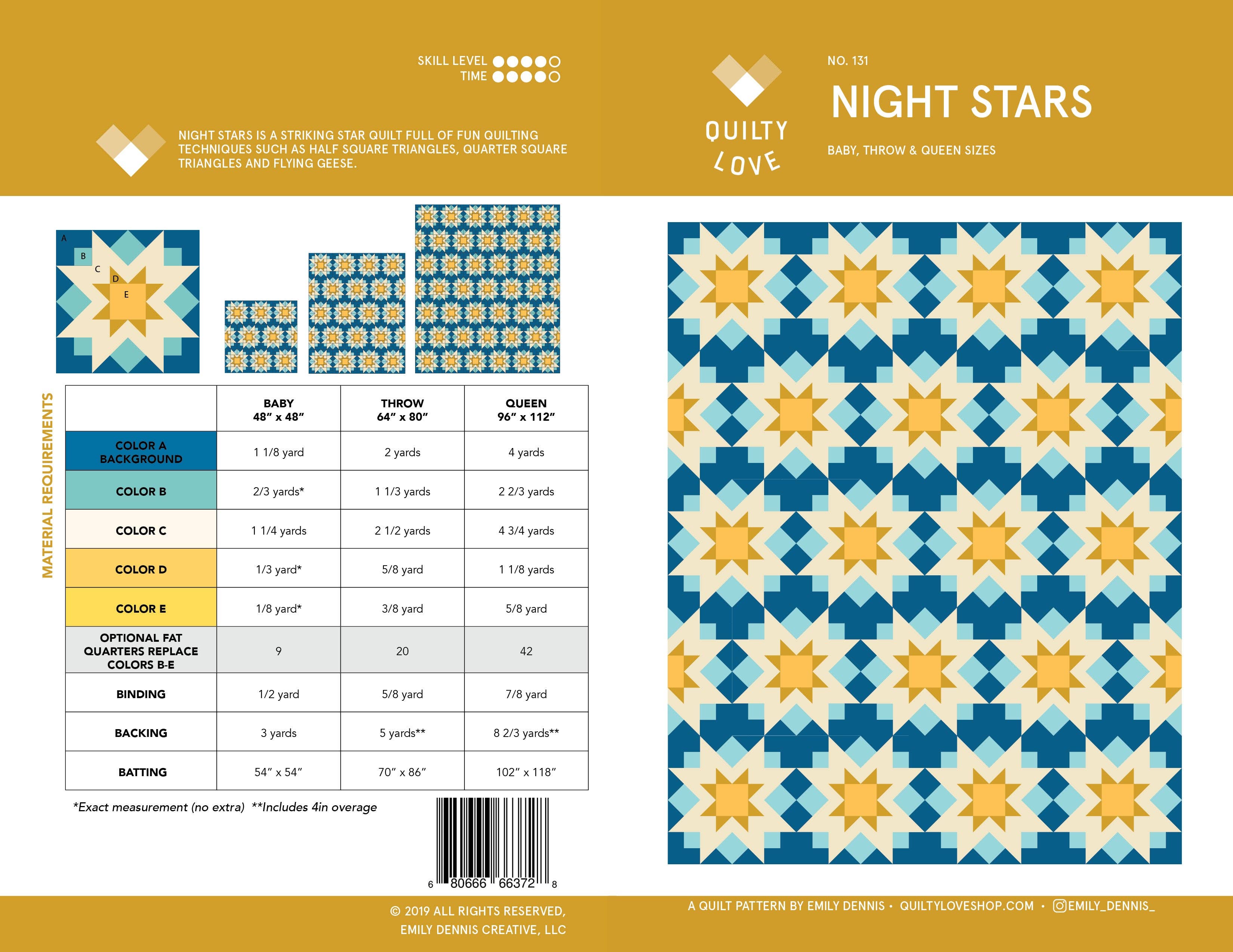 Night Stars Quilt Pattern by Quilty Love | Modern Star & Fat Quarter Quilt Pattern