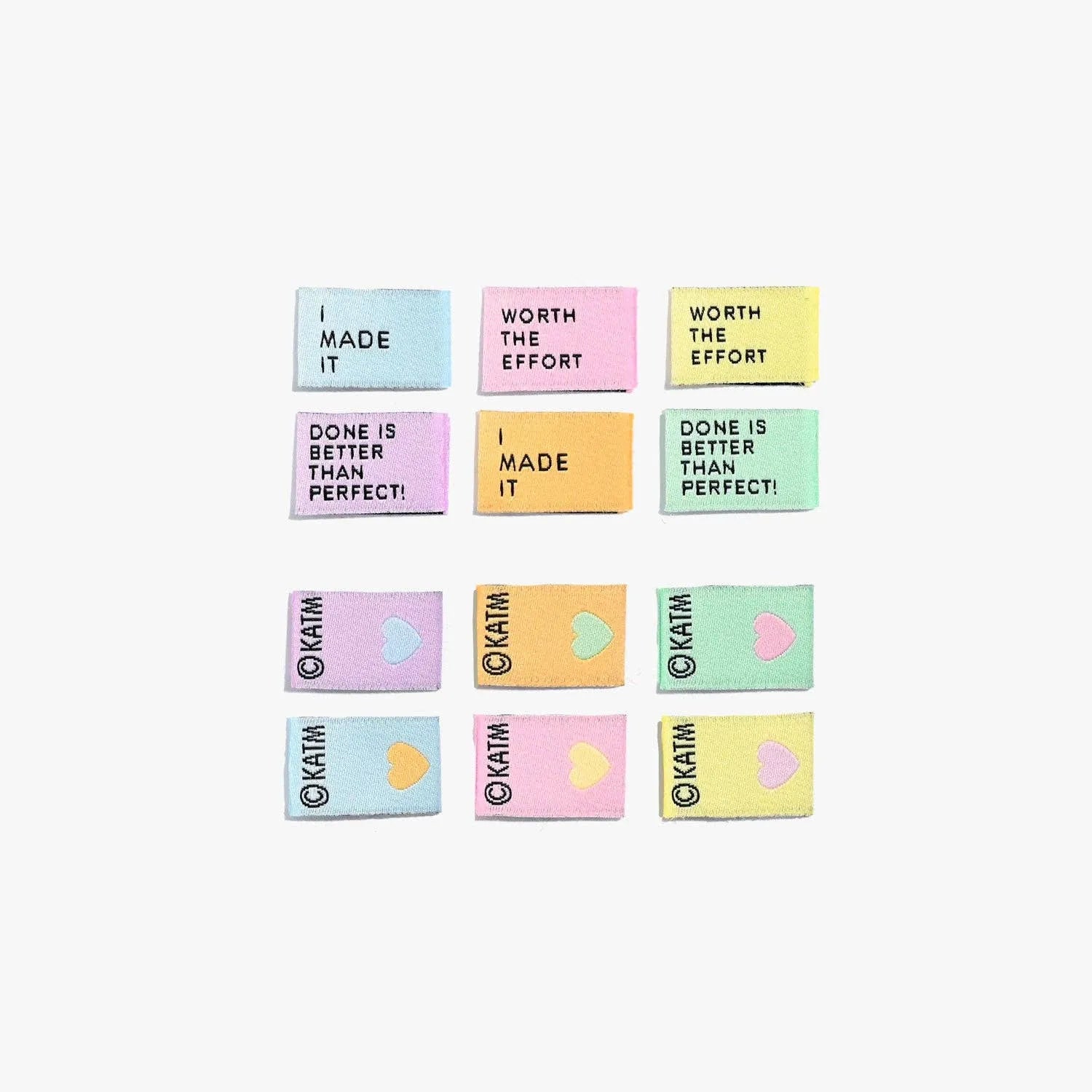 Set of colorful motivational stickers with text on a white background KATM Labels