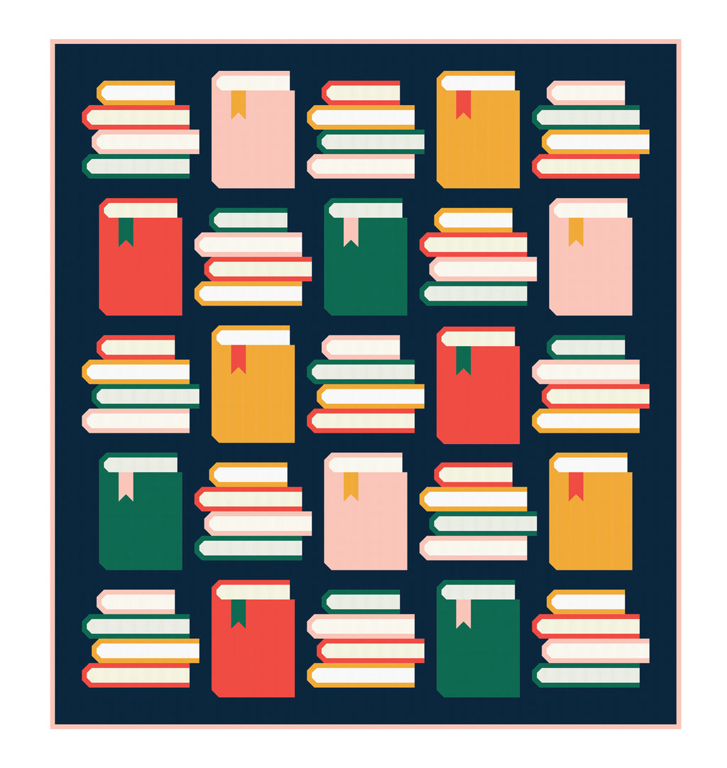 Book Nook beginner-friendly bright color-way mockup  book block quilt pattern by Pen + Paper Patterns