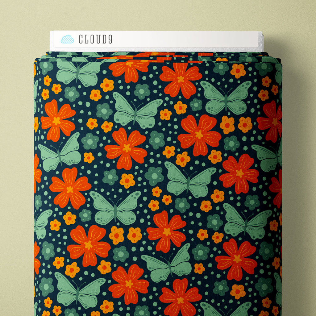 Butterfly Border Blue from the Bountiful Acres collection by Jasmine Hnatkova for Cloud9 Fabrics