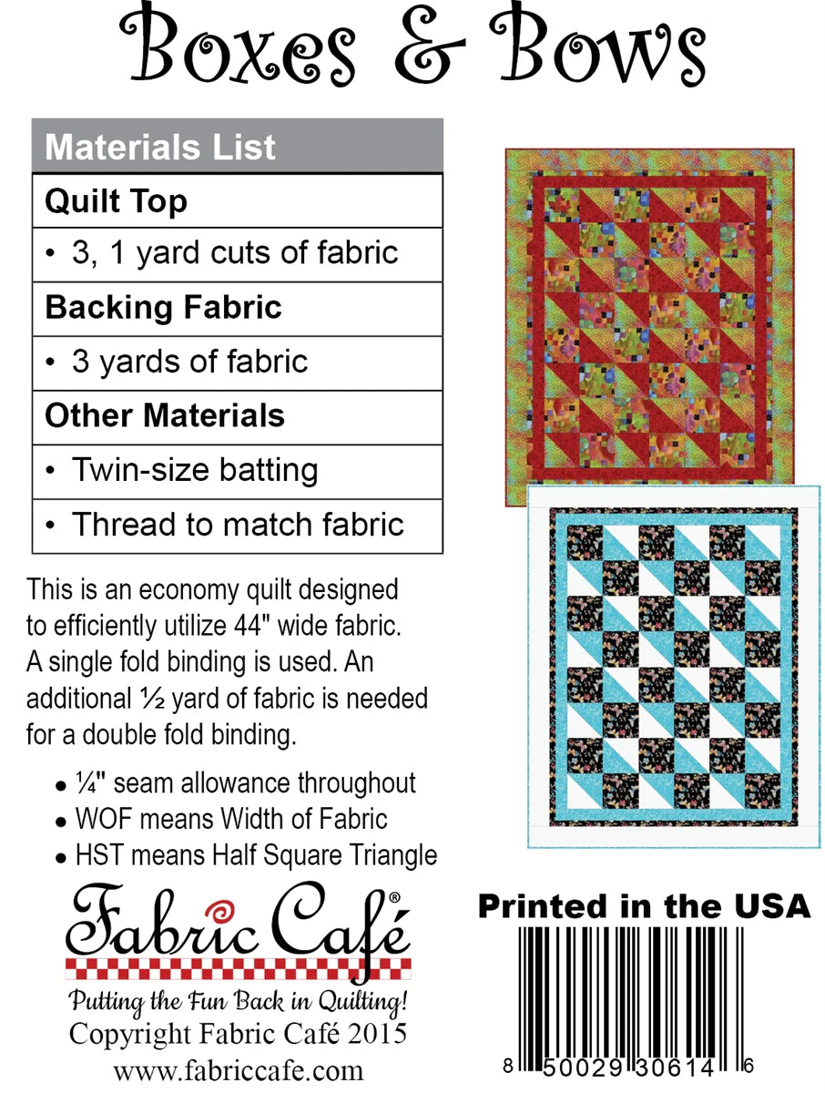 Fabric Requirements for Boxes & Bows 3 yard Quilt  pattern by Fabric Cafe