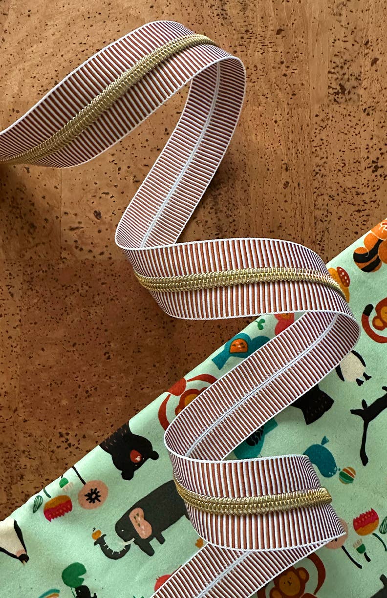 Brown and White stripe zipper tape from Sassafras Lane Design