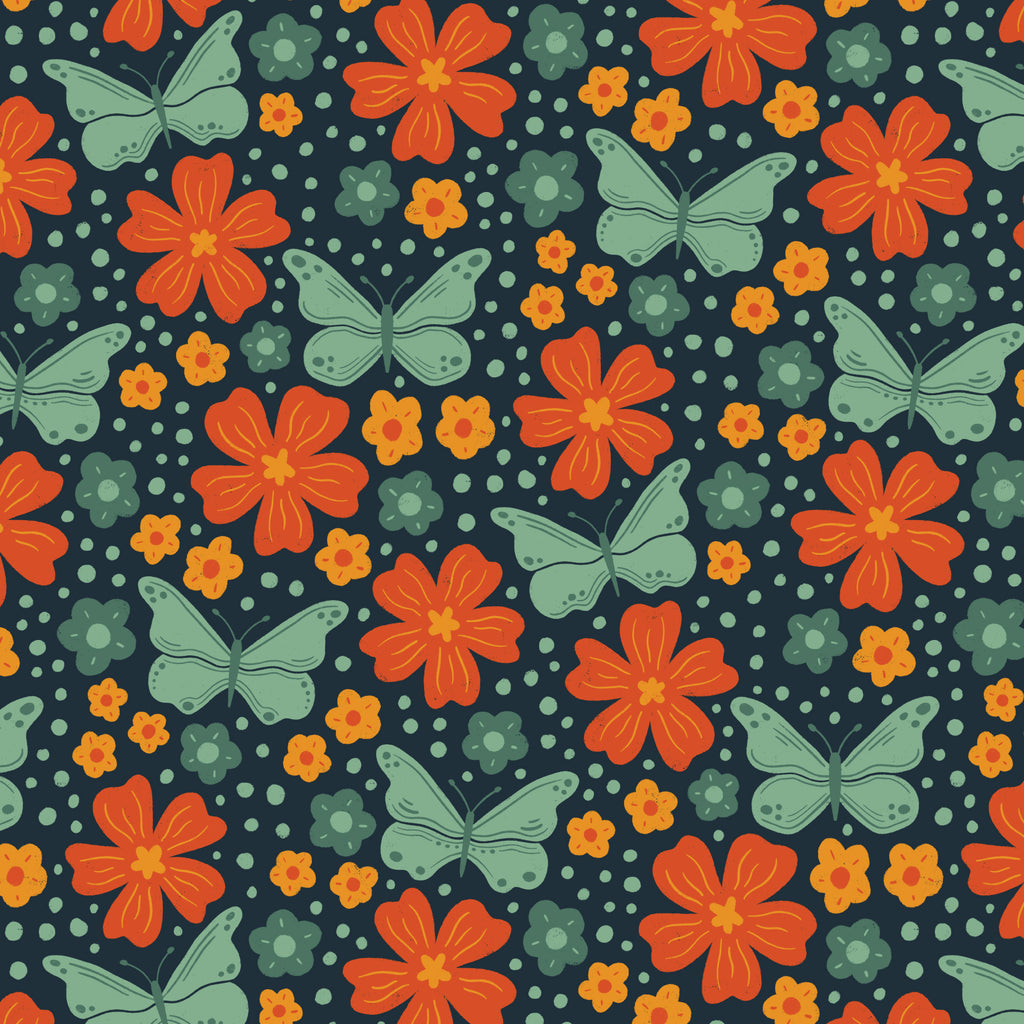 Butterfly Border Blue from the Bountiful Acres collection by Jasmine Hnatkova for Cloud9 Fabrics