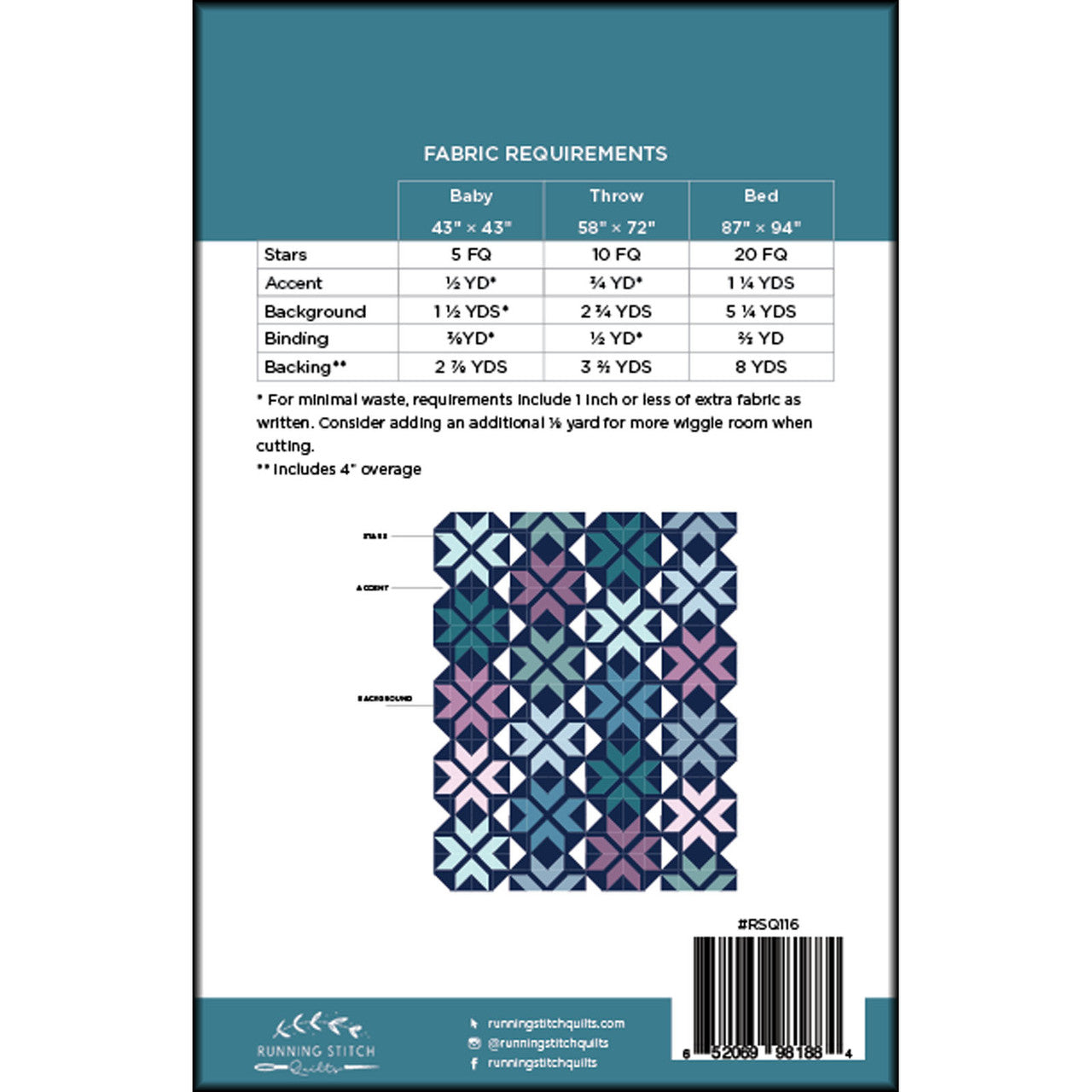 Fabric Requirements for Chevron Stars Quilt Pattern by Running Stitchs Quilts