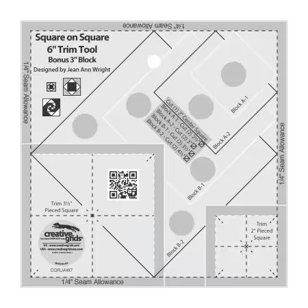 Square on Square 6" Trim Tool by Creative Grids with design details and branding.
