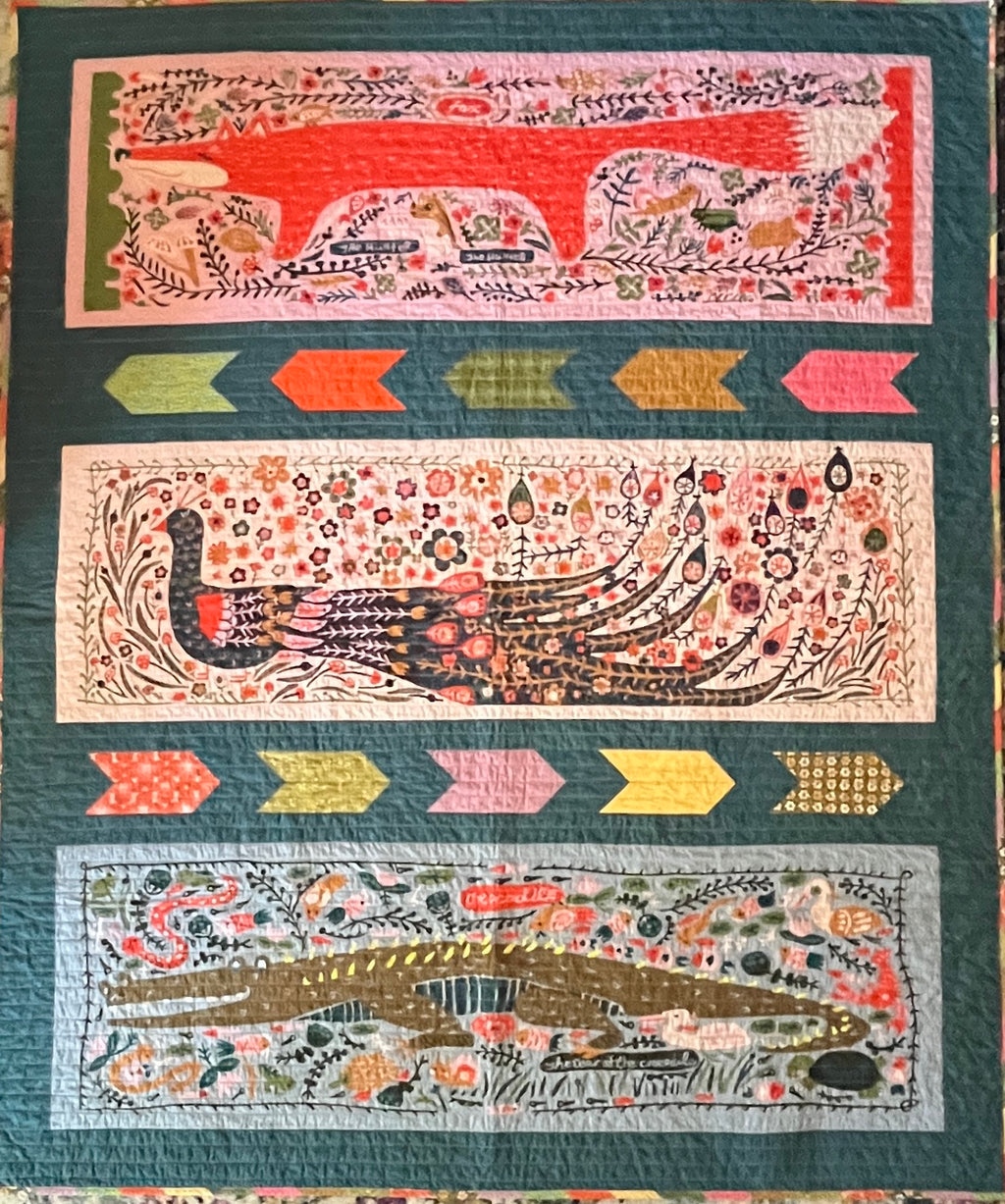 Fox Peacock & Crocodile Tapestry Quilt Kit Panel by Little House Cottons