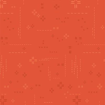 Geometric pattern with dashed lines and crosses on a orangy-red background