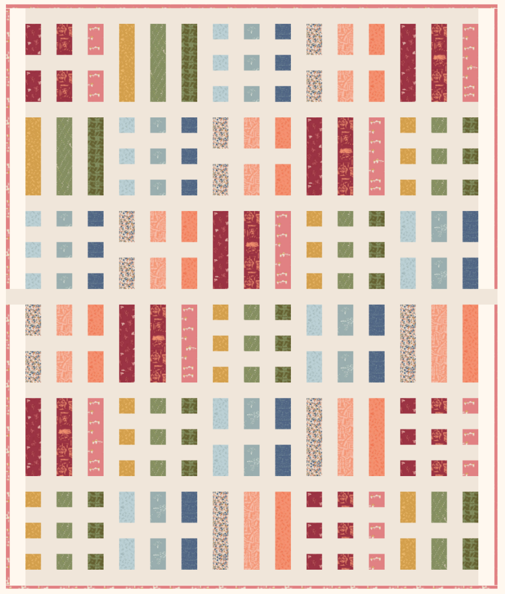 Dot + Dash quilt kit packaging featuring Summer Homestead on a milky white background.