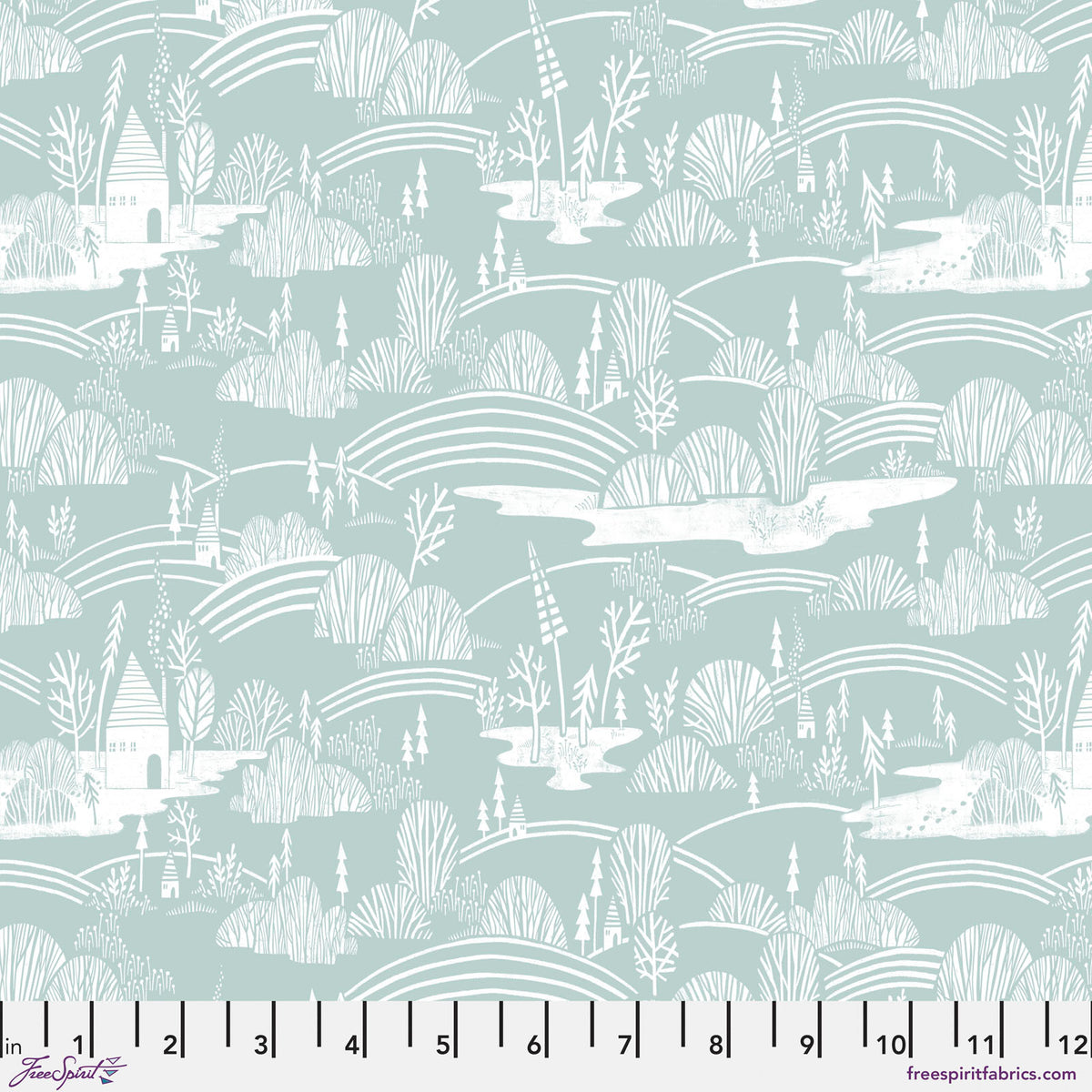 Silent Scapes Ice Blue winter landscape quilting fabric by Cori Dantini for FreeSpirit Fabrics
