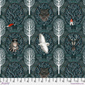 Woodland Friends Navy Christmas quilting fabric with bears, deer, rabbits and winter trees by Cori Dantini for FreeSpirit Fabrics