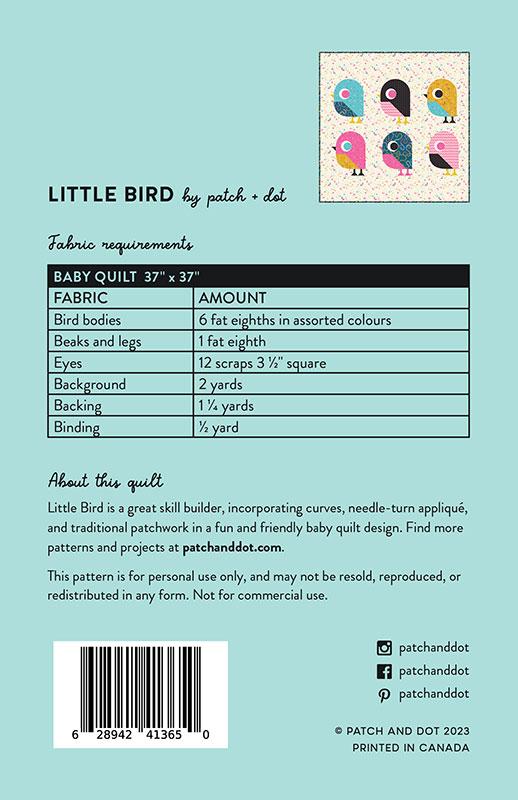 Fabric Requirement Chart for Little Bird Quilt Pattern by Patch + Dot