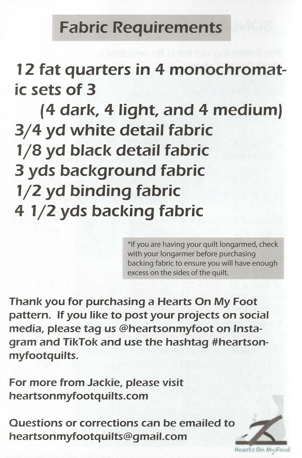 Floof the Skunk quilt pattern back cover