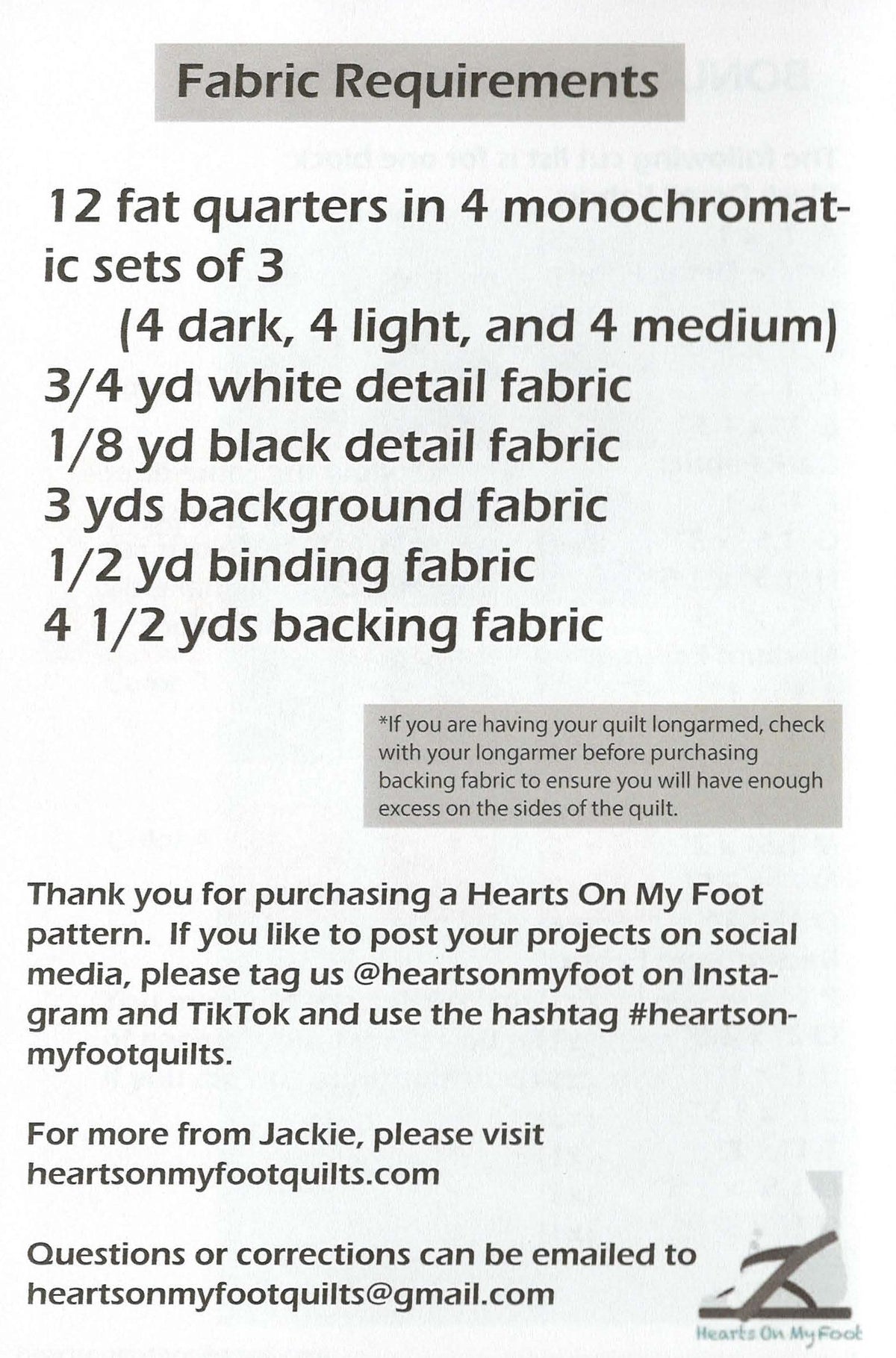 Floof the Skunk quilt pattern back cover
