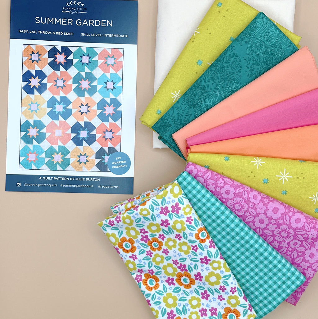 Summer Garden Quilt Pattern with Ghostly Garden Fat Quarter Confident Beginner Quilt Kit