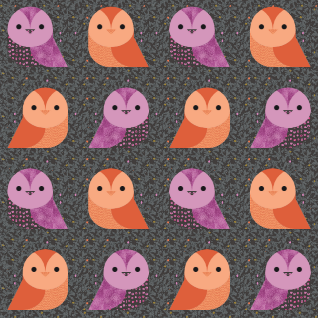 Gizmo Quilt Kit featuring Enshadow with owl pattern on gray background