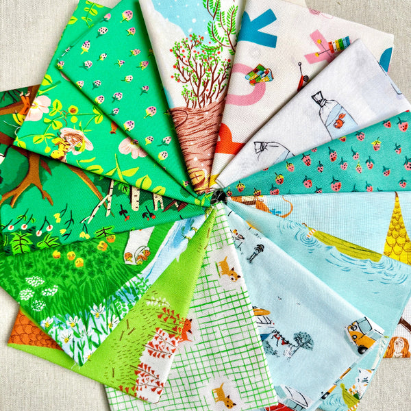 Heather Ross Favorites 27-piece fat quarter bundle featuring one of each print from the Heather Ross collection by Windham Fabrics.