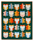 Night Owl beginner-friendly colorful quilt pattern with owl and leaf blocks by Pen + Paper Patterns