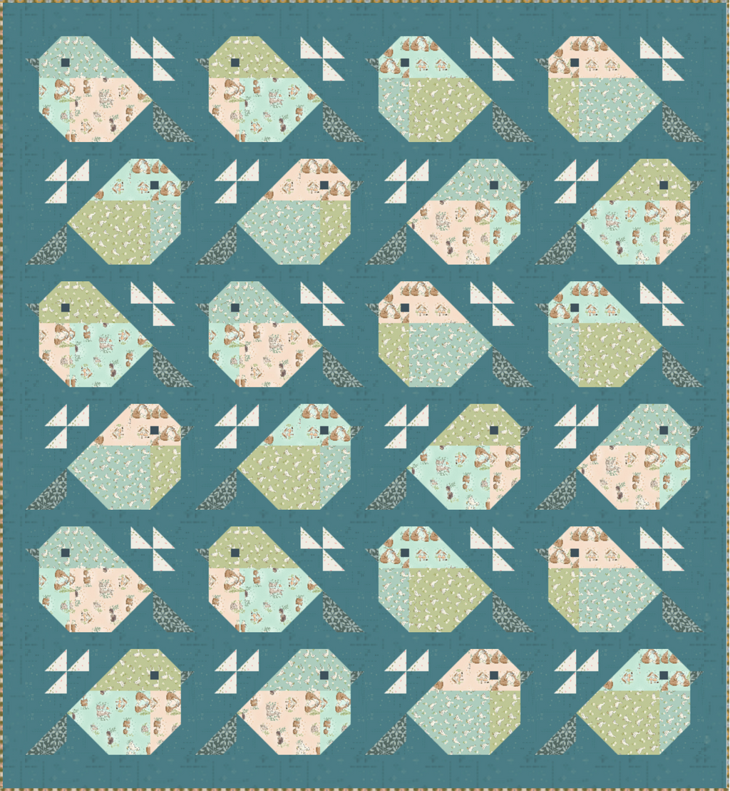 Mockup of Sparrows & Little Ones Throw Size Quilt Kit