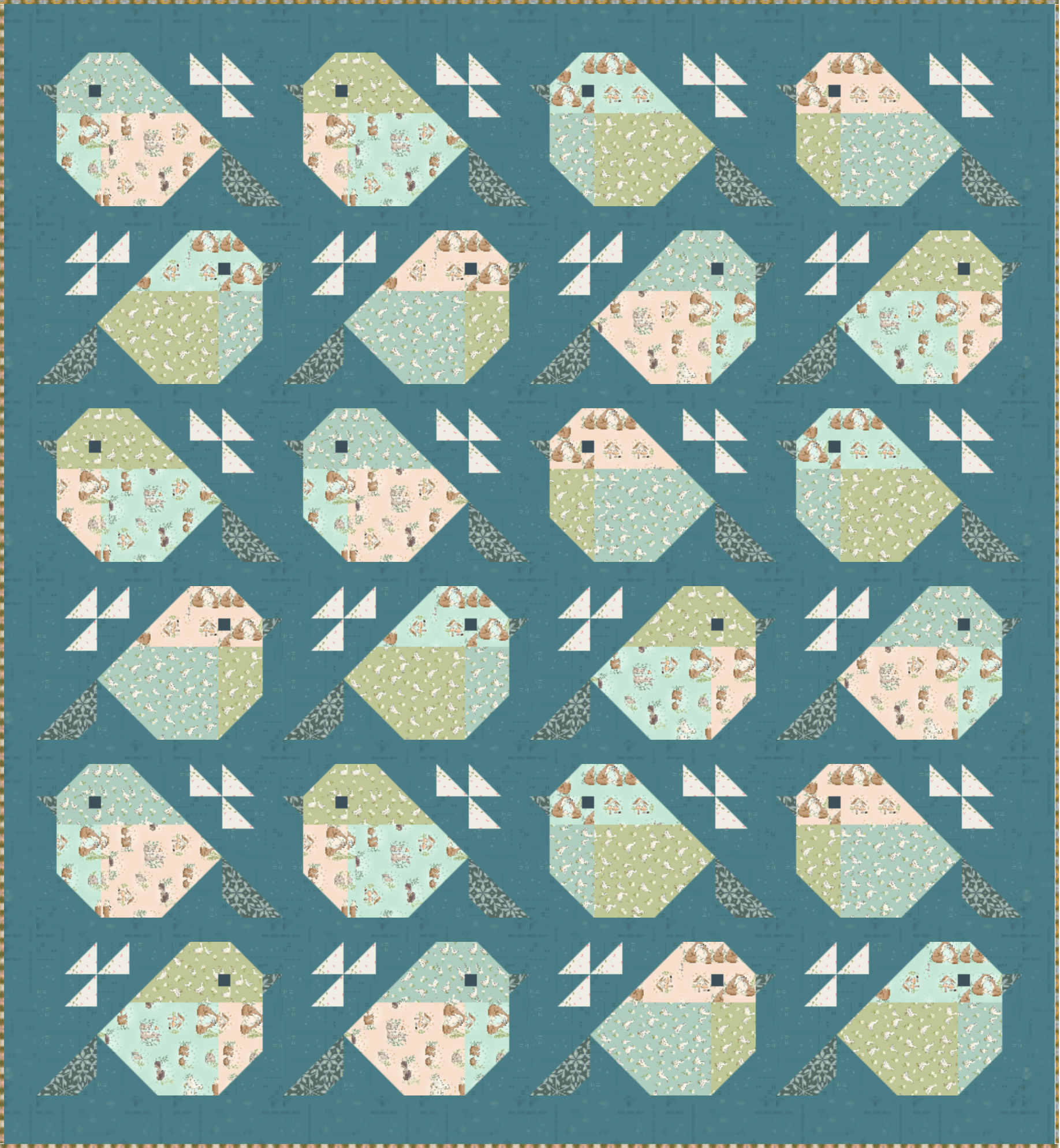 Mockup of Sparrows & Little Ones Throw Size Quilt Kit
