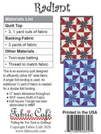 Fabric Requirements for Radiant 3 Yard Quilt pattern by Fabric Cafe' 