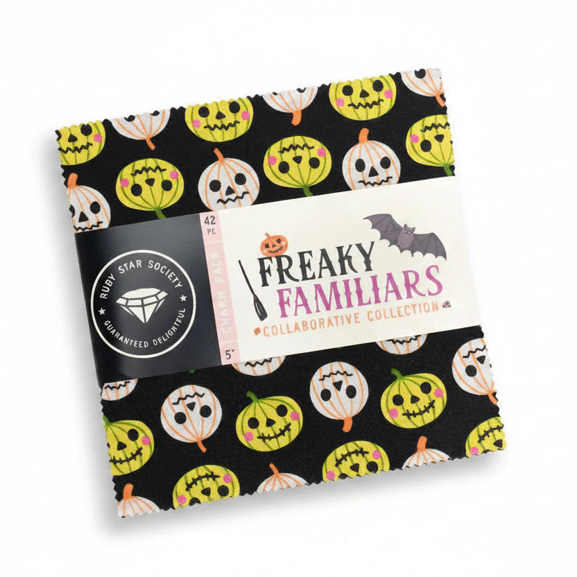 Freaky Familiars Charm Pack 5" Squares with Halloween-themed design on a black background
