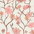 Frosted Blossoms from the Frost &amp; Fir collection by Sewcial Bee Collective for Art Gallery Fabrics Floral with pink flowers and dark brown stems on a creamy background
