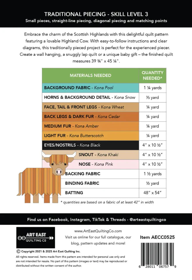 Cattle Call - A Highland Cow Quilt Pattern by Art East Quilting Co
