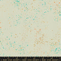 Natural background fabric with blue, teal, orange gold and yellow metallic speckles
