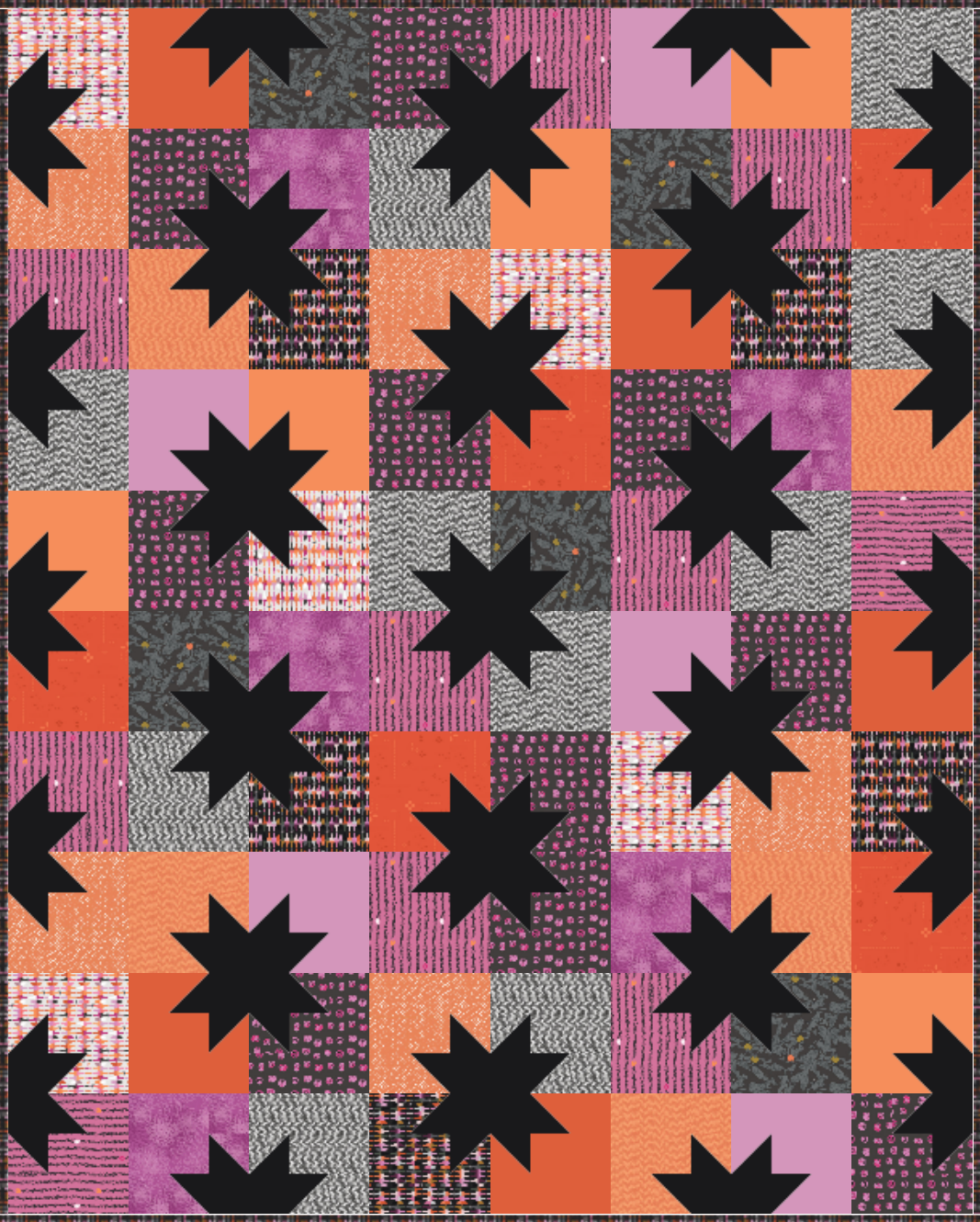 Mockup of Star Pop II pattern by Quilty Love featuring the Enshadow fabric collection from Katarina Roccella for Art Gallery Fabrics