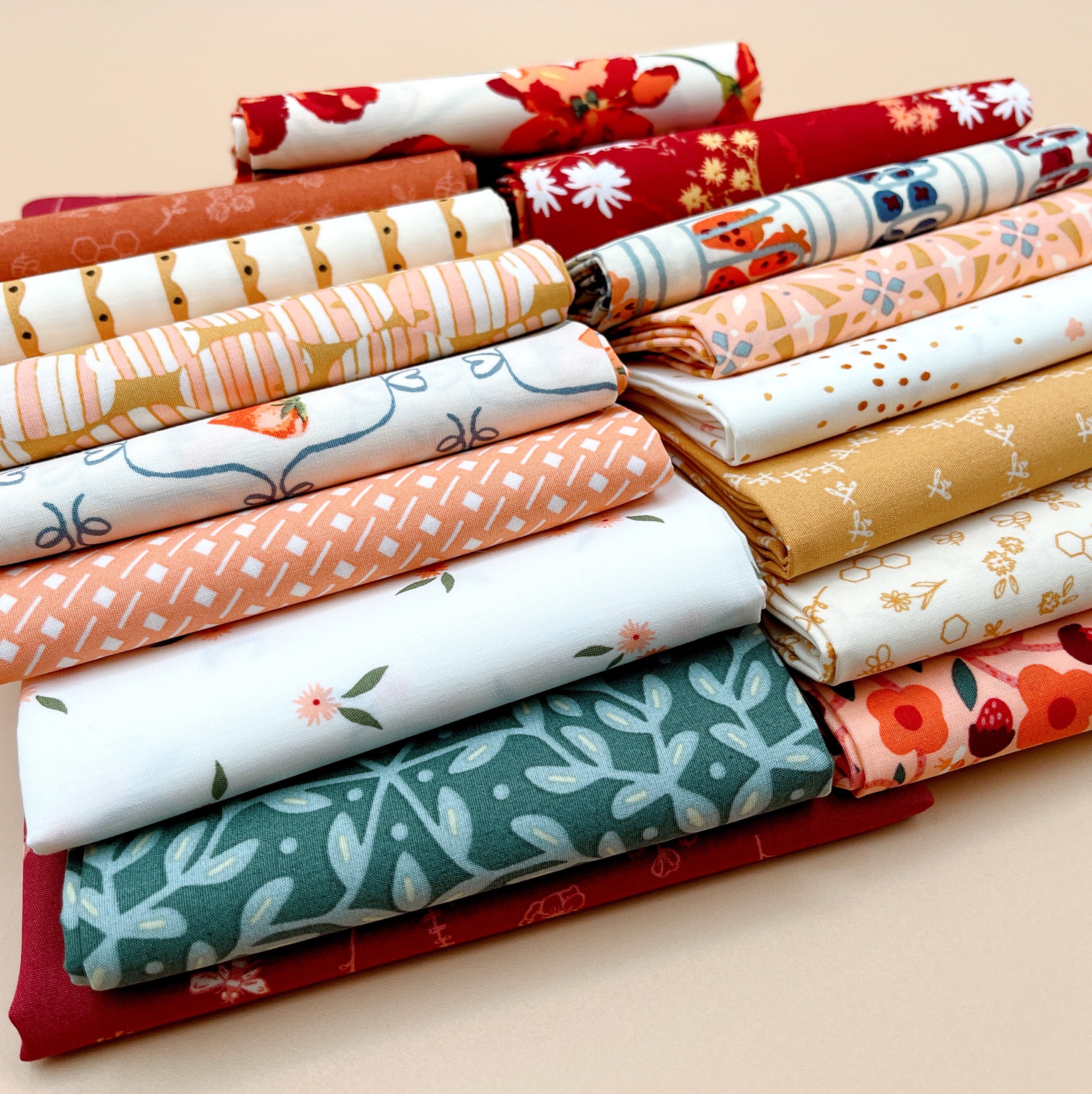 Summer Homestead Fat Quarters with Lucky Log Cabins Quilt Pattern by Quilty Love