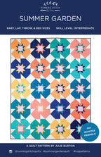 Quilt pattern cover for 'Summer Garden' with colorful flower patterns.