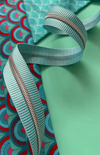 Teal and white zipper tape by Sassafras Lane Design