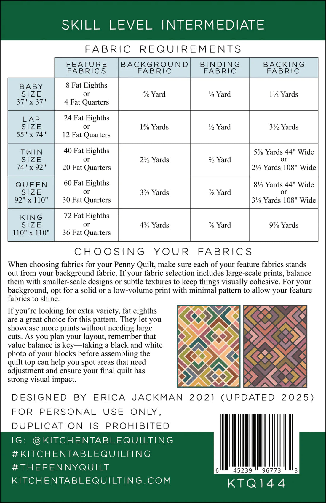 The Penny Quilt Pattern by Kitchen Table Quilting