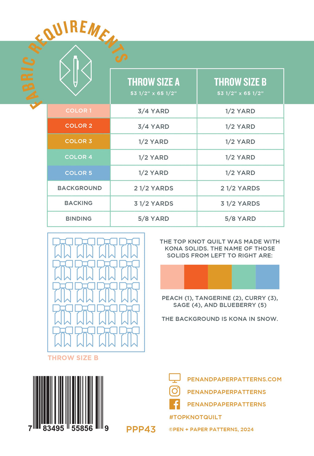 Fabric Requirements for the Top Knot by Pen & Paper Patterns