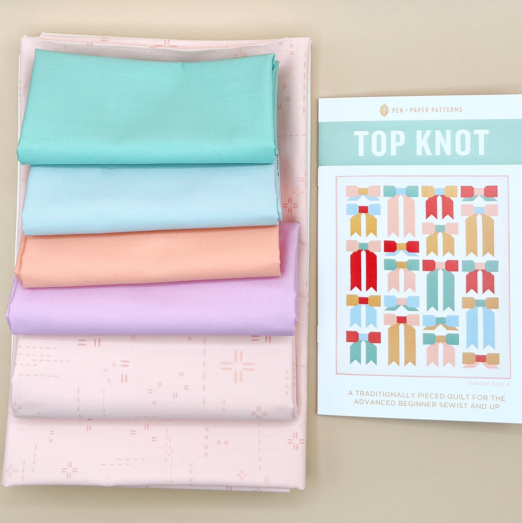 Top Knot Quilt Kit with Pastel colorway of Art Gallery Fabrics Pure Solids