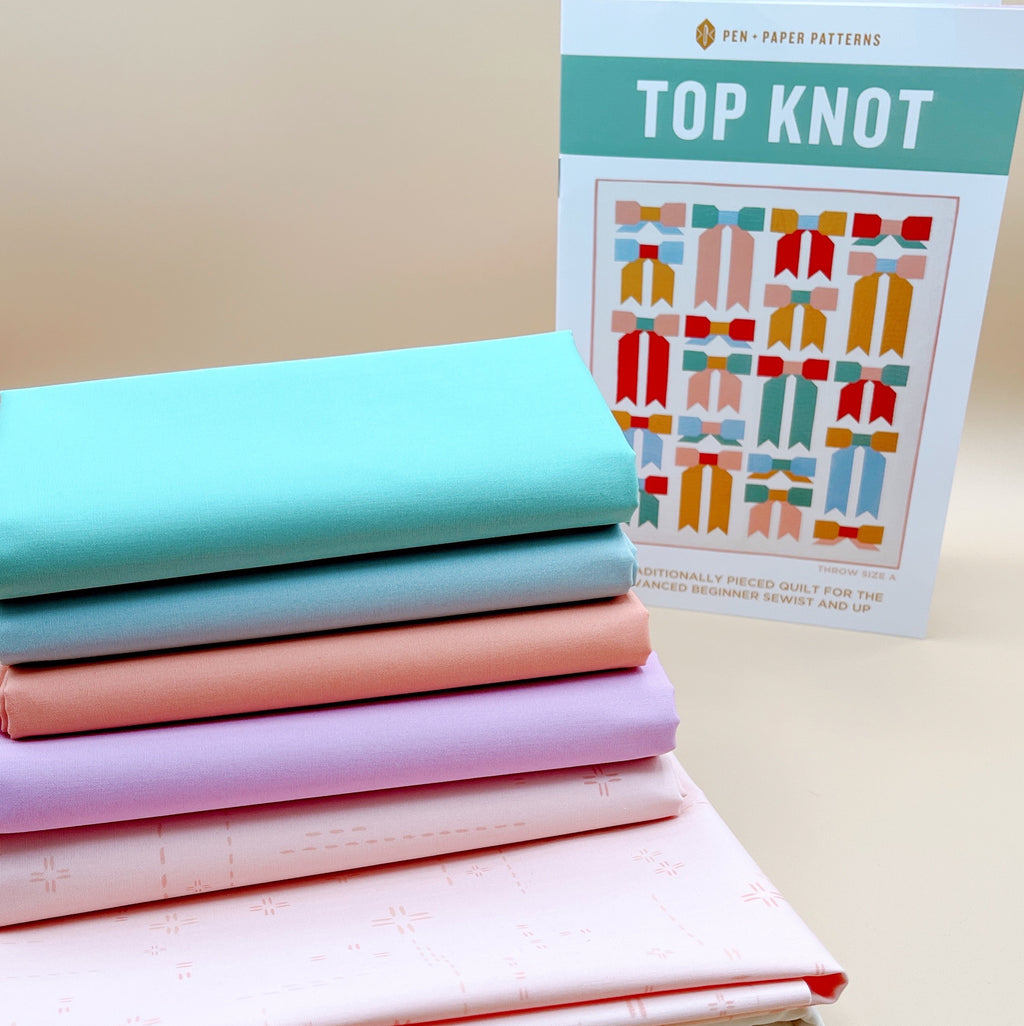 Top Knot Quilt Kit with Pastel colorway of Art Gallery Fabrics Pure Solids