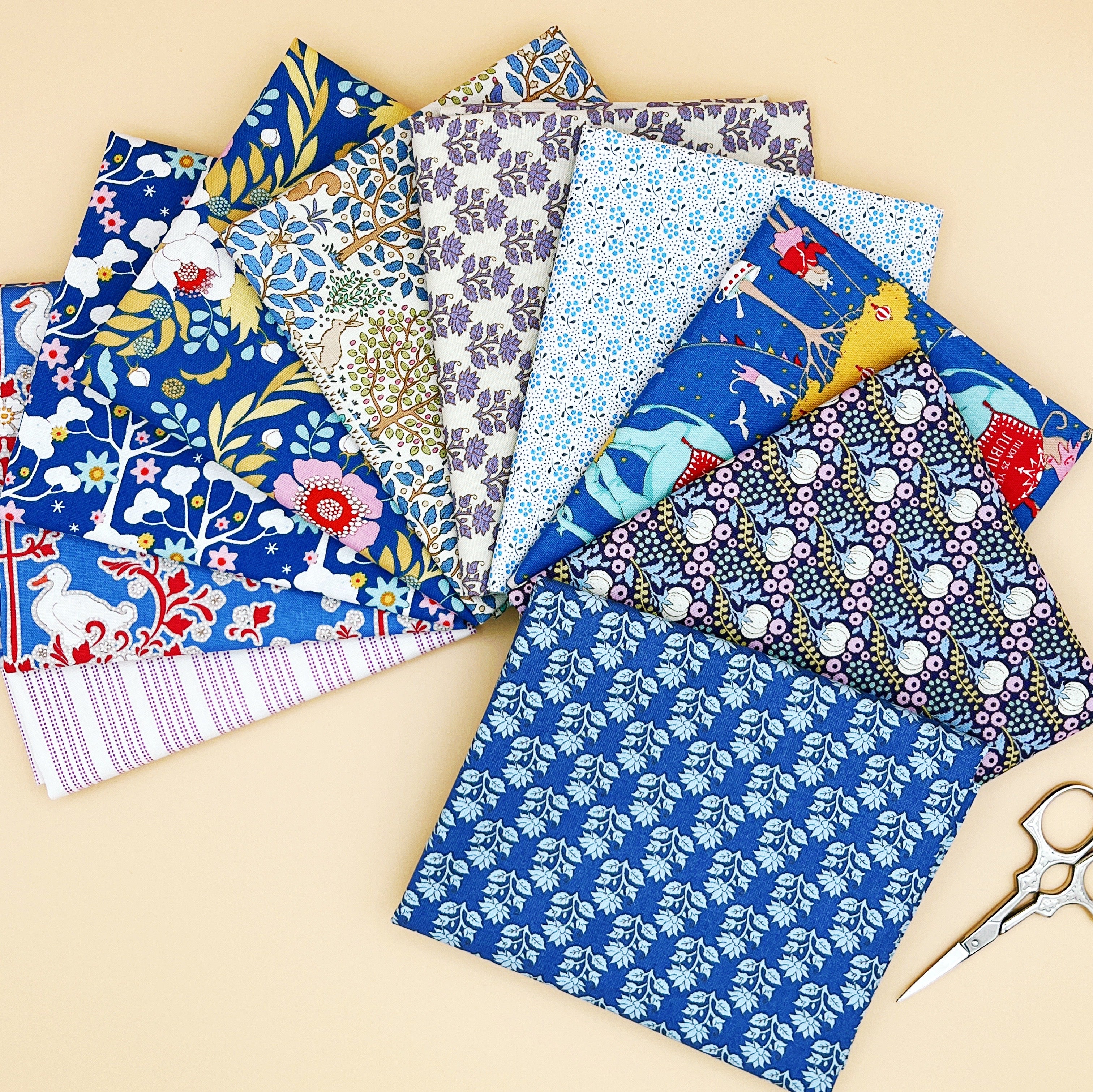 Tilda Vintage 10 pc Blue and Purple Fat Quarter Bundle