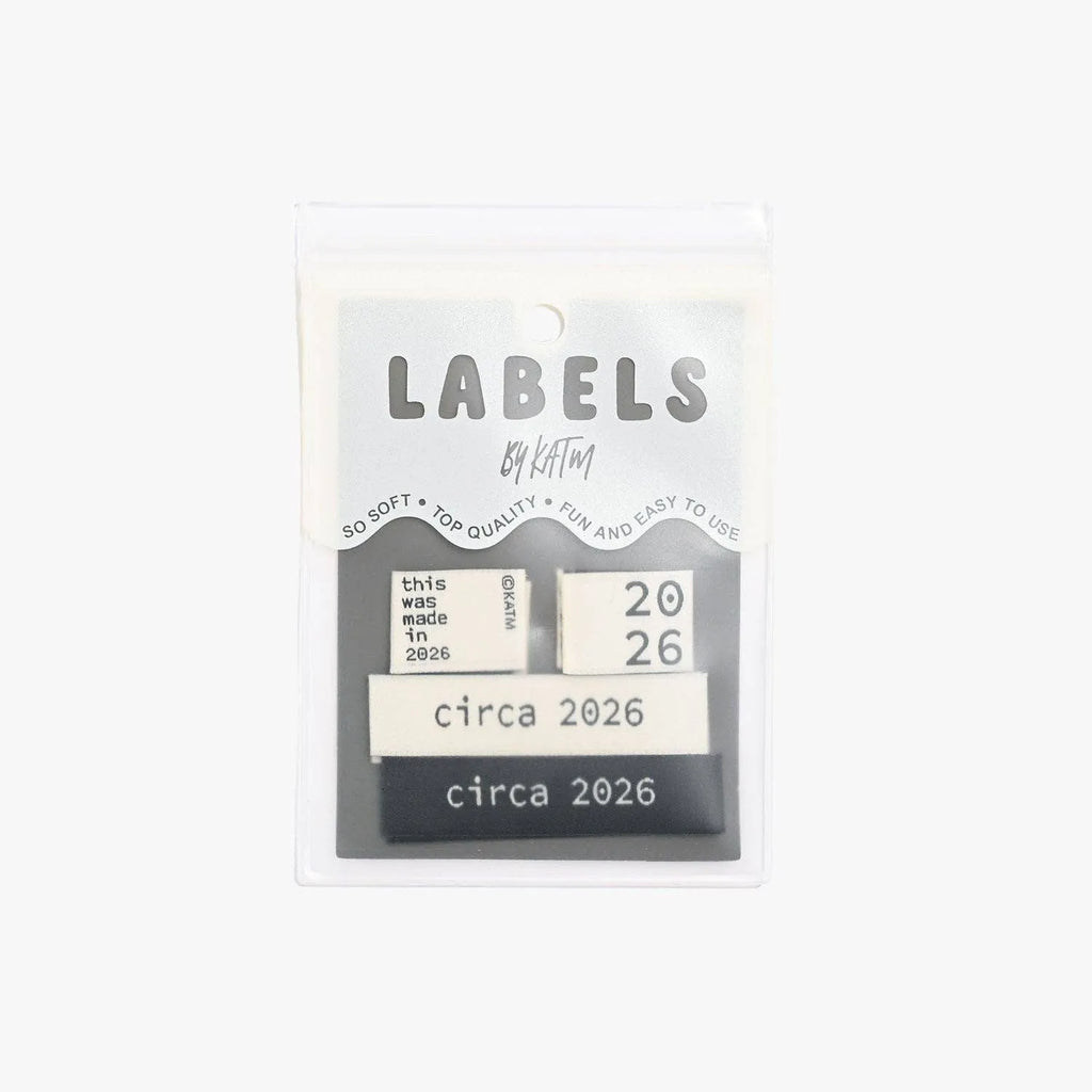 Pack of labels with 'circa 2026' text on a white background KATM Labels