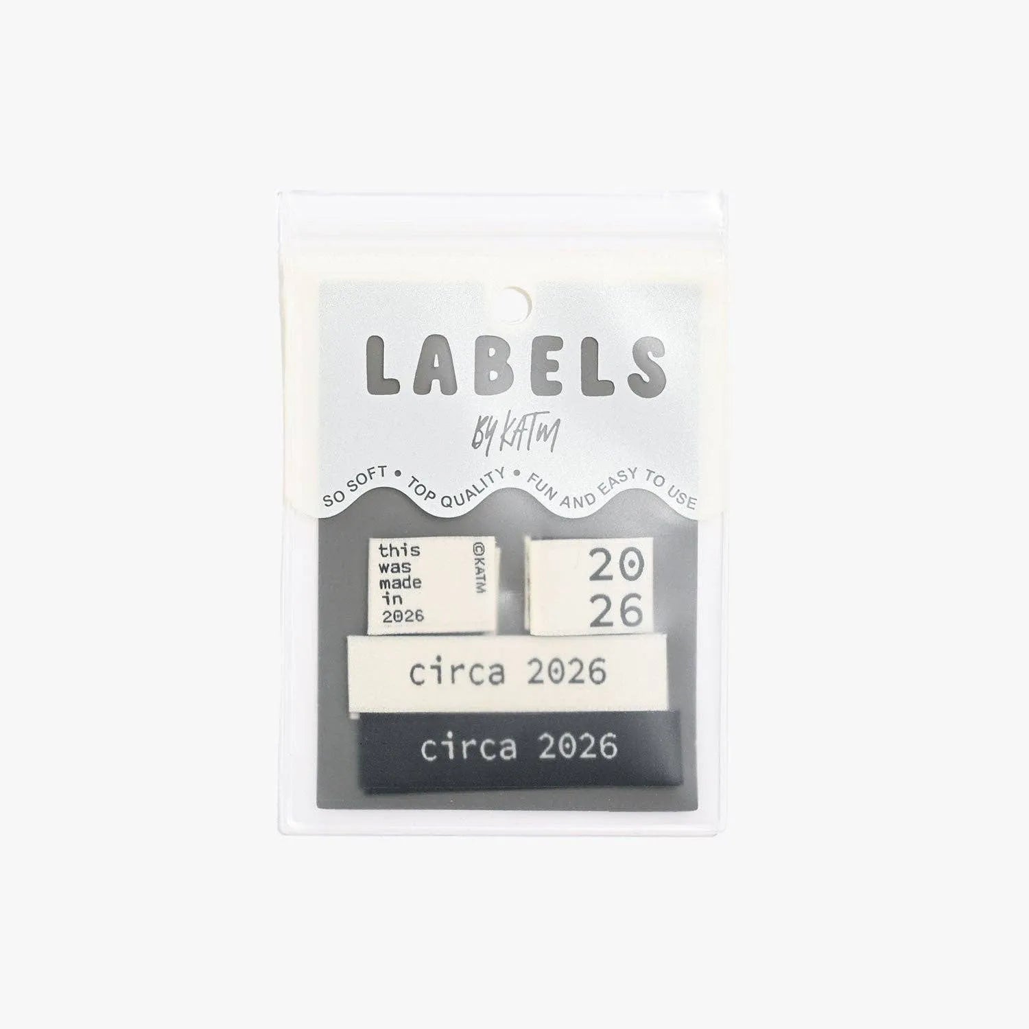 Pack of labels with 'circa 2026' text on a white background KATM Labels