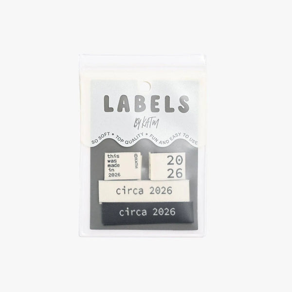 Pack of labels with 'circa 2026' text on a white background KATM Labels