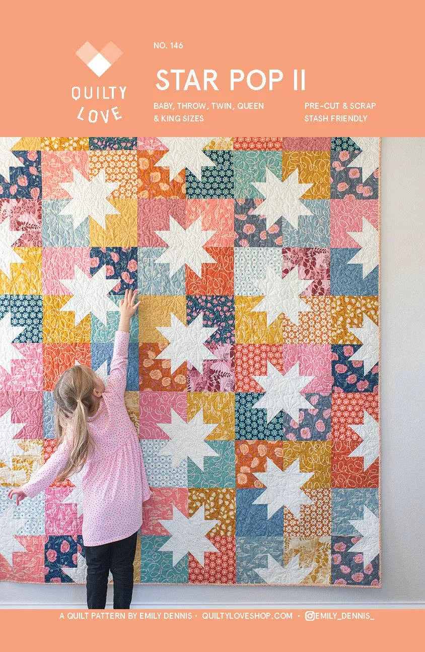 Star Pop II quilt pattern booklet cover by Emily of Quilty Love