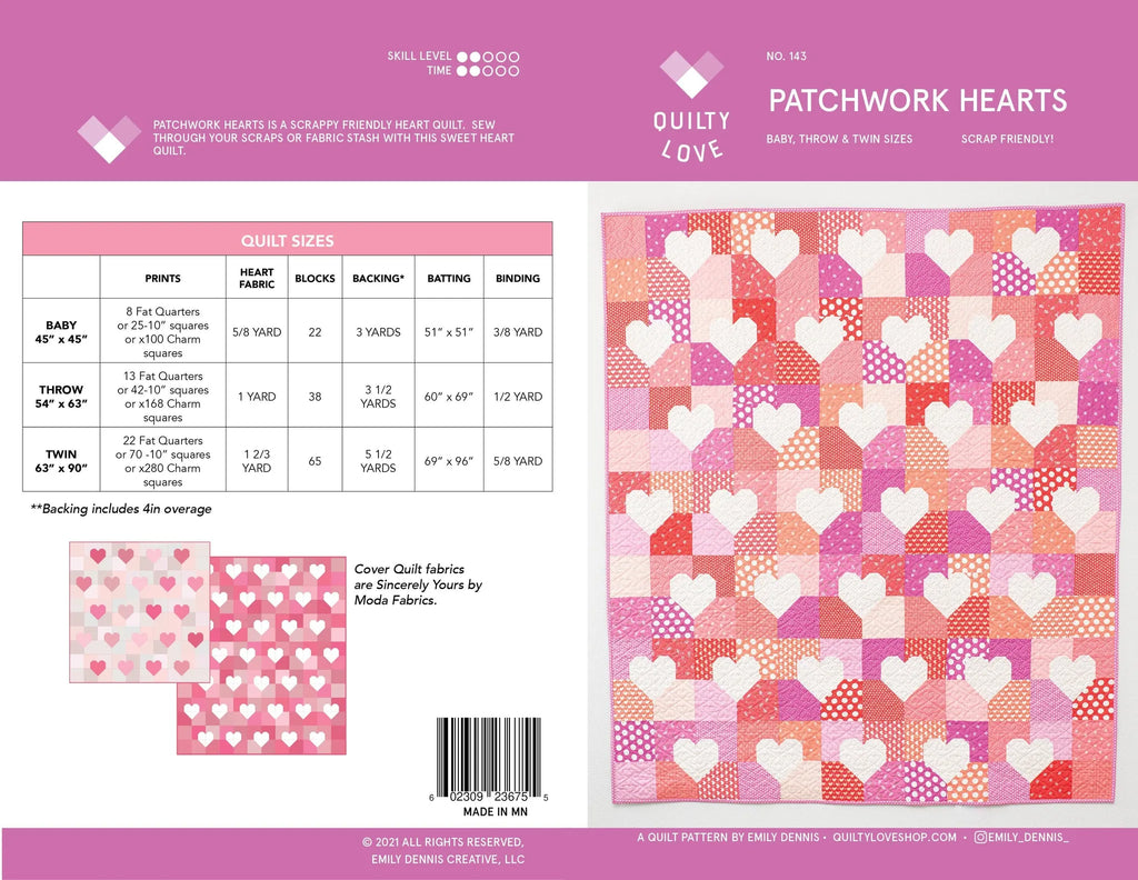 Fabric Requirements Chart for Patchwork Hearts by Quilty Love