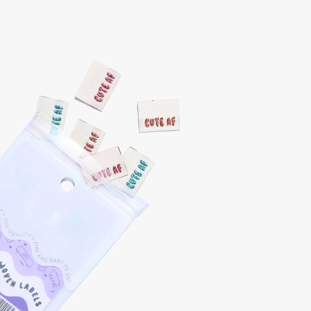 Cute AF! Woven Labels by KATM in assorted colors, perfect for crafts.