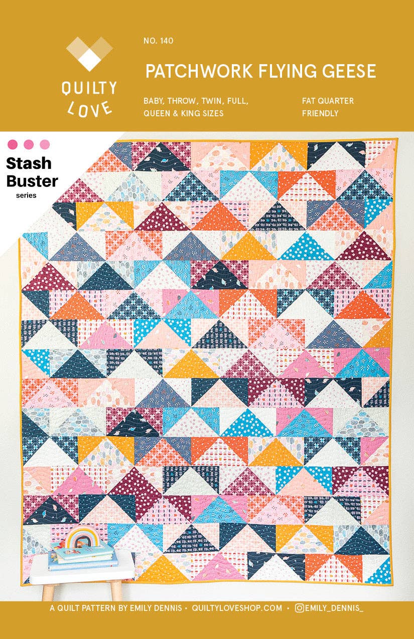Patchwork Flying Geese Quilt Pattern by Quilty Love | Stash Buster Quilt Pattern