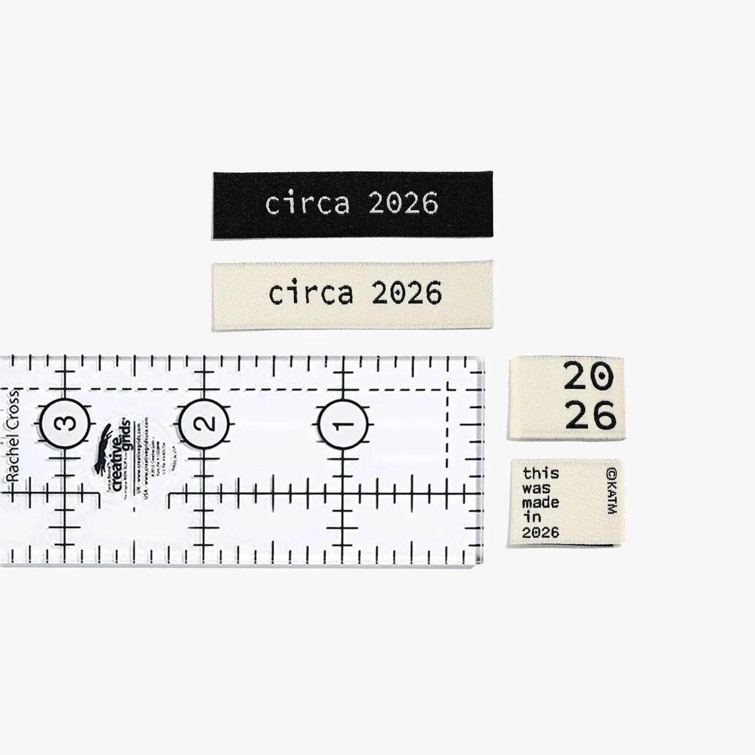 Circa 2026 woven labels for handmade clothing and quilt projects.