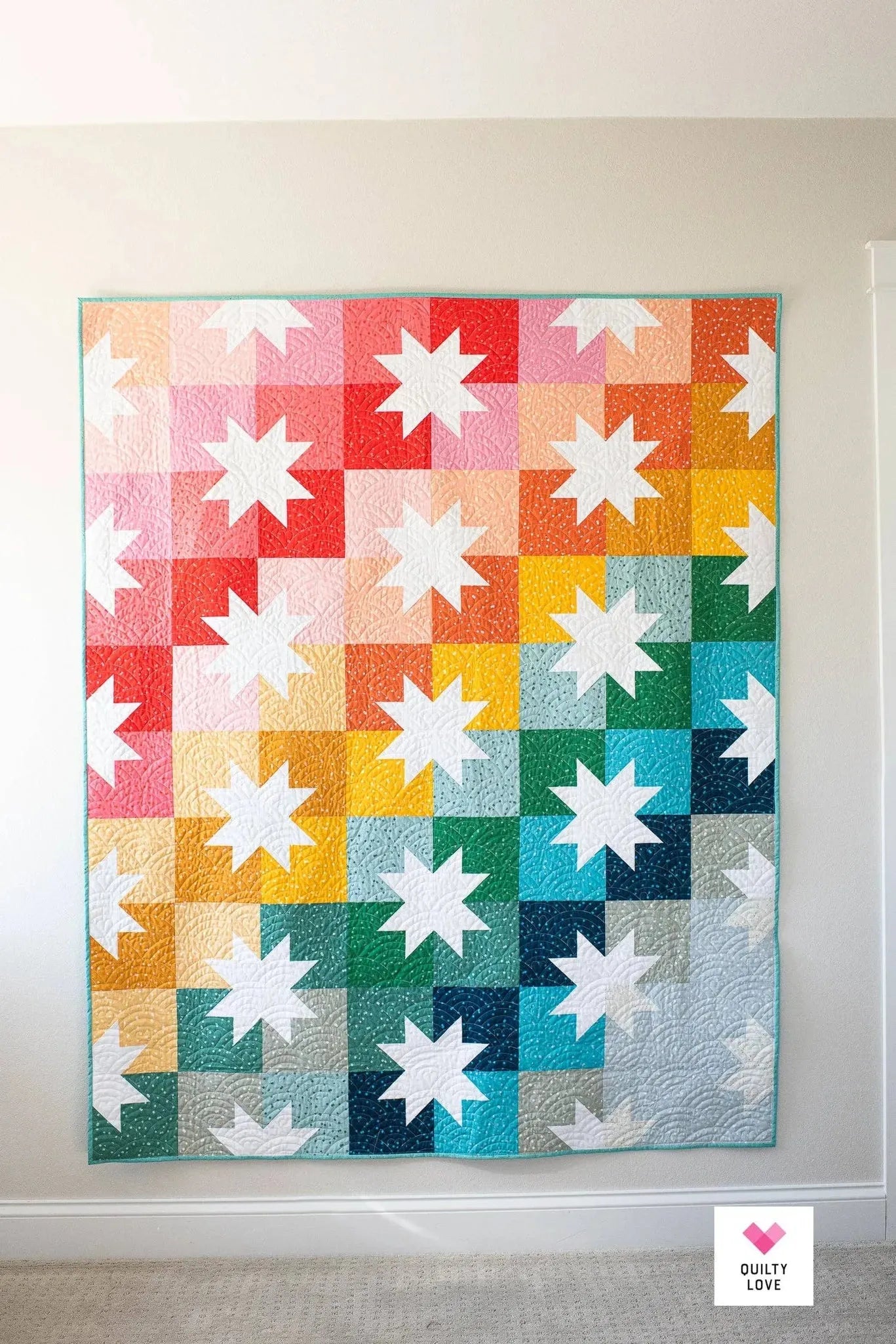 Bright colors Striped Sawtooth Star Quilt Star Pop II by Quilty Love