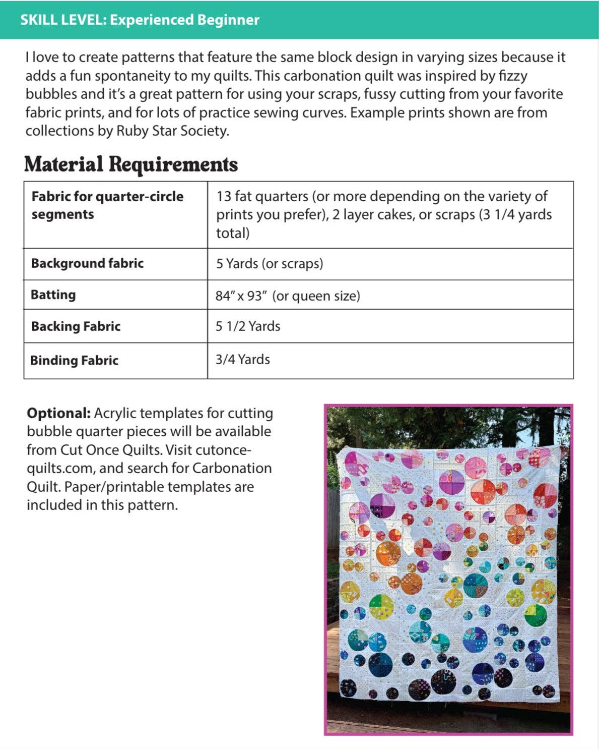Fabric Requirements fo Carbonation Quilt Pattern by Jamie Frick for See Jamie Sew